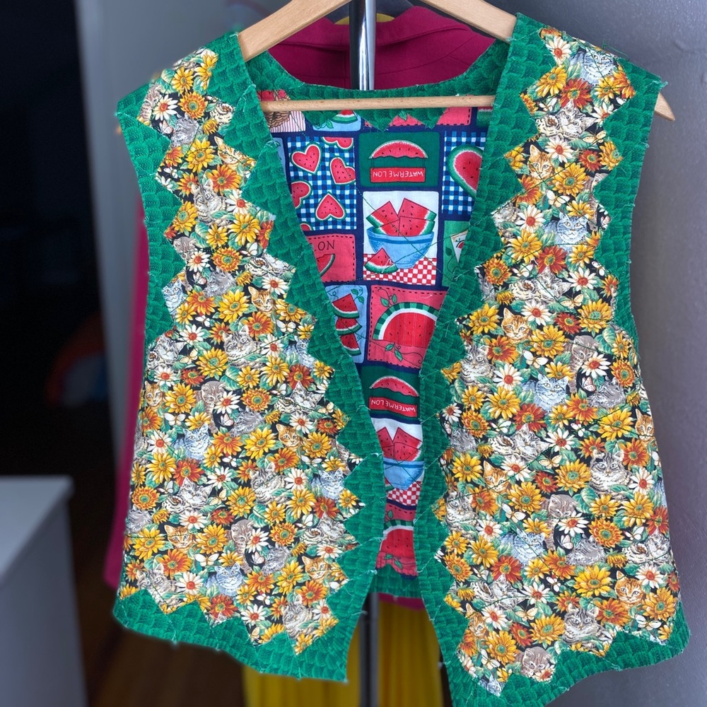 VINTAGE HANDMADE quirky reversible 1996 vest.